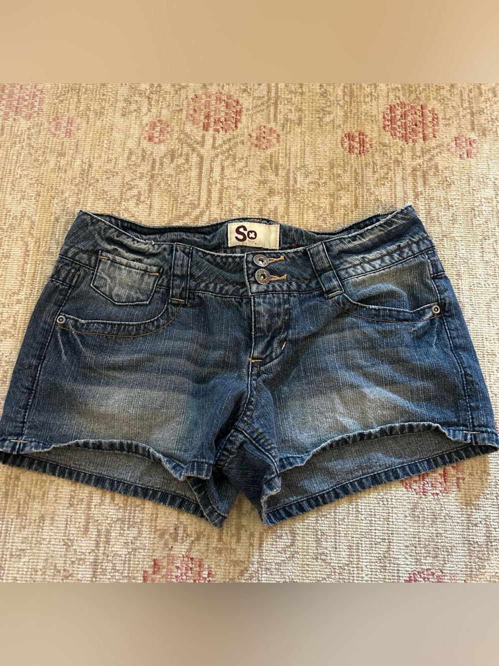 SO Women's Faded Blue Denim Short with Double Button Waist